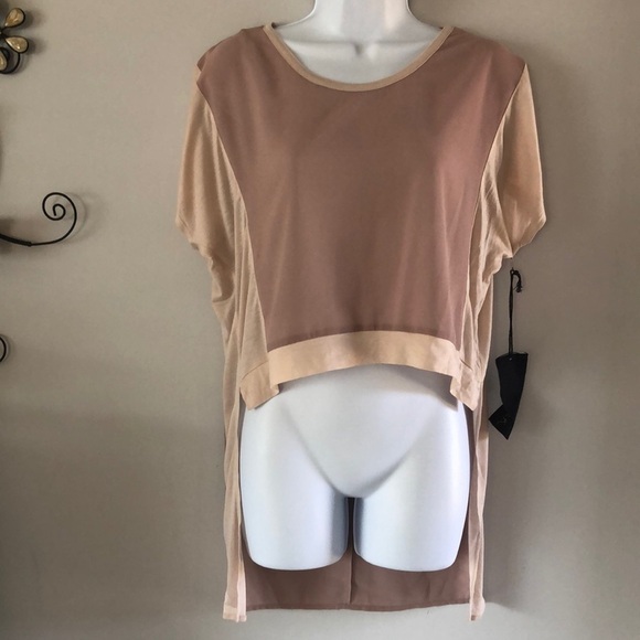 NEW Chloe K Unique Shear Pale Pink Tunic Top Cropped Front Mixed Media Size M - Picture 4 of 15